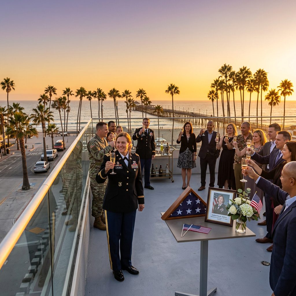 A sunset celebration on an oceanfront rooftop overlooking the Imperial Beach Pier